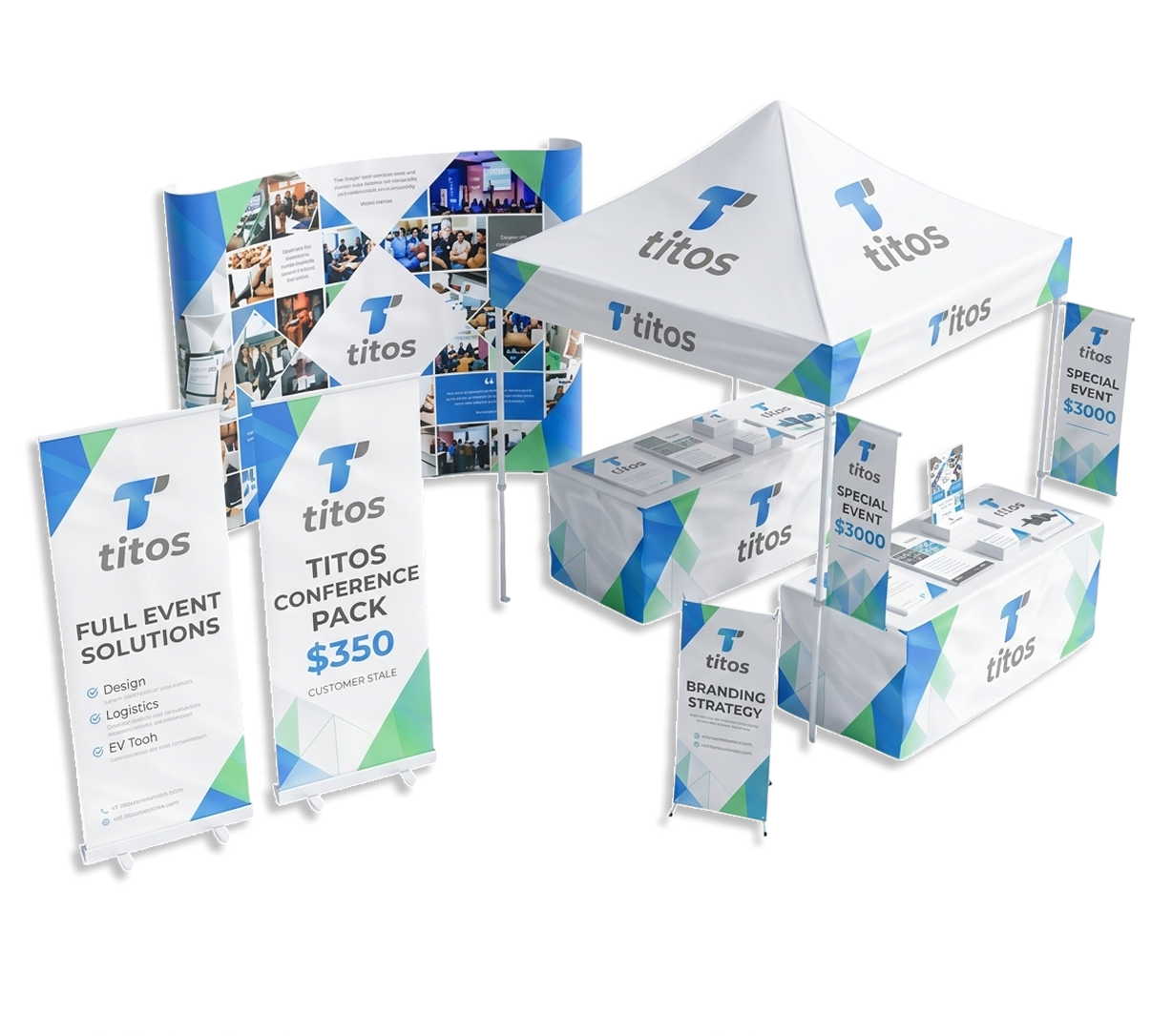 Custom printed branding products including banners and tents